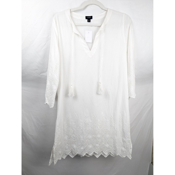 White Eyelet Lace Cotton Tunic Dress XS Boho Romantic Fairy Festival Indie Beach - Picture 2 of 9